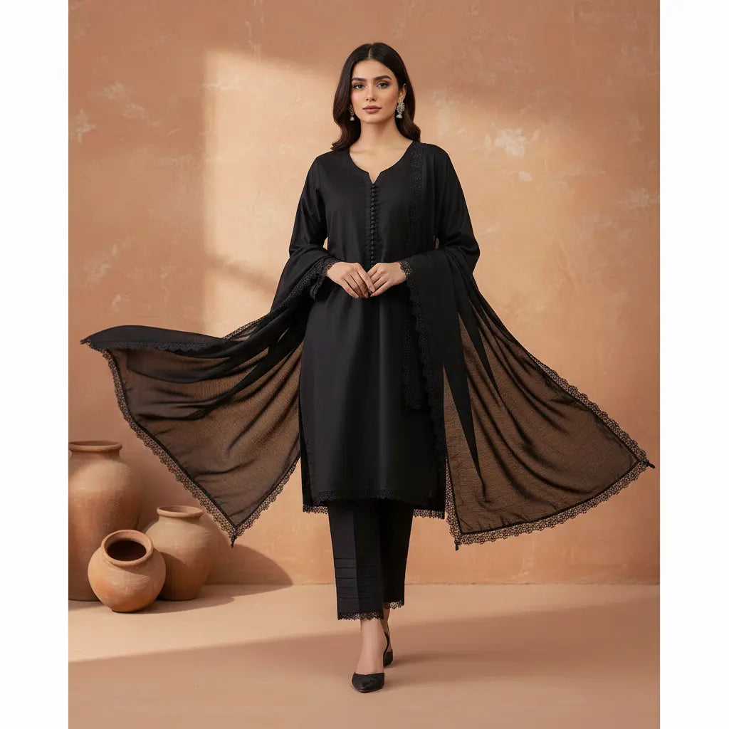 Premium Black Cotton 3 Piece Summer Suit WOMEN'S CHOICE