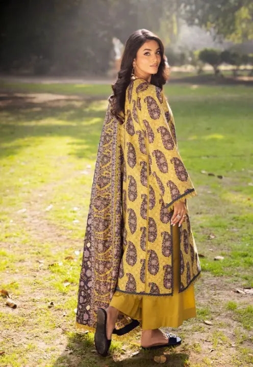 Amber Glow – Mustard Yellow & Purple Printed Lawn 3 Piece Stitched Suit WOMEN'S CHOICE