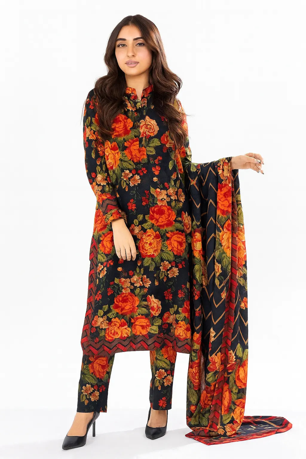 Black base with bold red, orange WOMEN'S CHOICE