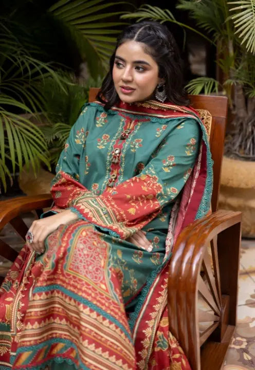 Dil-e-Sabz Ethnic Green Lawn Suit with Dupatta WOMEN'S CHOICE