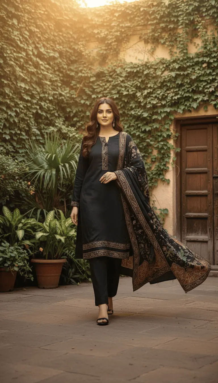 Elegant Black Printed Silk 3-Piece Suit WOMEN'S CHOICE