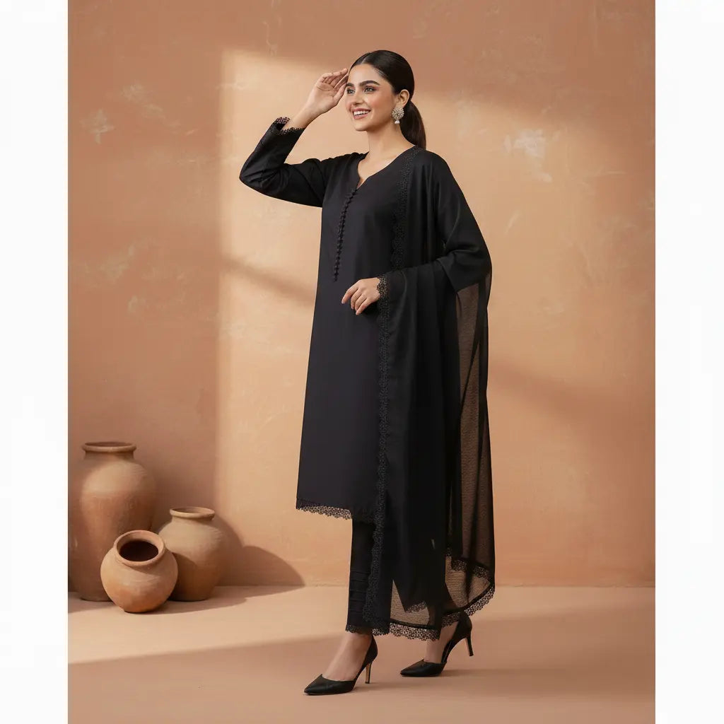Premium Black Cotton 3 Piece Summer Suit WOMEN'S CHOICE