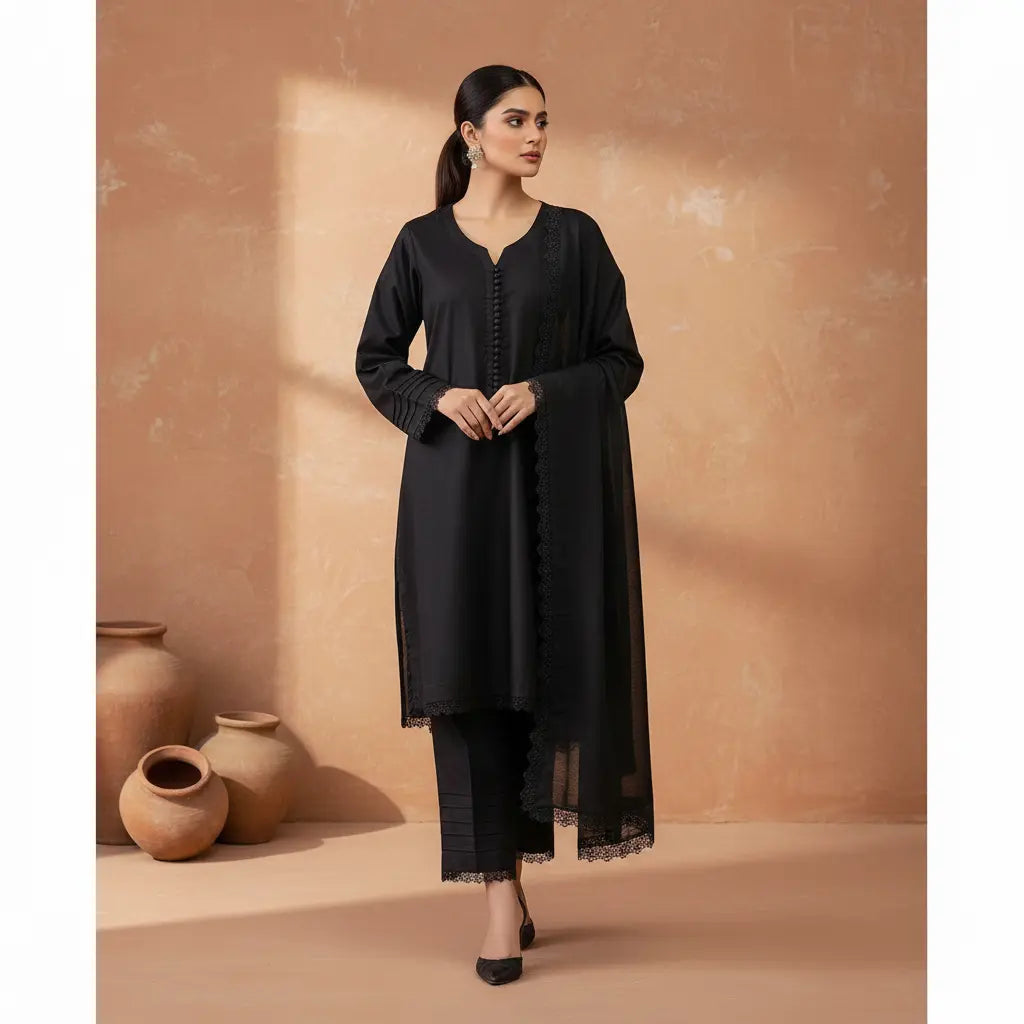 Premium Black Cotton 3 Piece Summer Suit WOMEN'S CHOICE