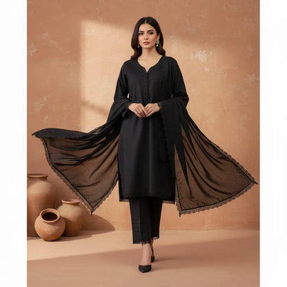 Premium Black Cotton 3 Piece Summer Suit WOMEN'S CHOICE